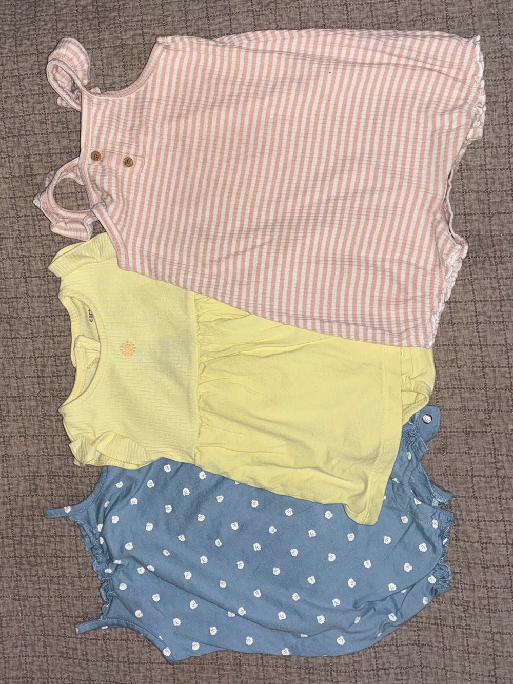 Carter's Pink Stripe, Yellow & Blue Dot Toddler Romper Set